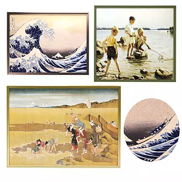 Stunning Museum Paintings: Mount Fuji, Shell Gathering, Boys Playing 3D model image 1 