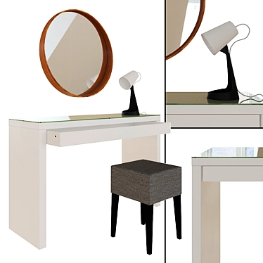 Sleek White Dressing Table Set 3D model image 1 