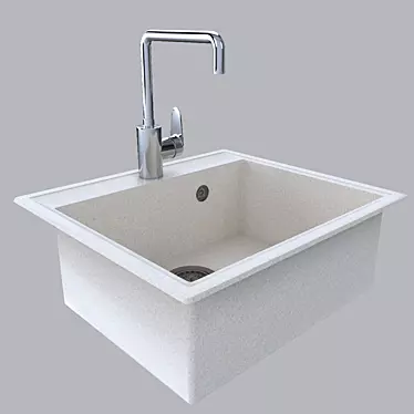 Luxury Stone Sink with Mixer 3D model image 1 