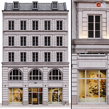 Parisian Façade: Charming Building with IES Lighting 3D model image 1 