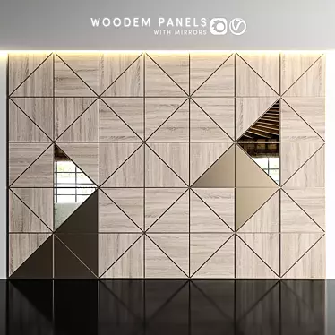 Reflective Wood: Stylish Panels with Mirrors 3D model image 1 