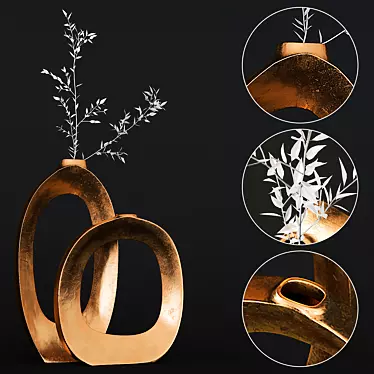 Brass Ring Vases: Elegant Home Decor 3D model image 1 