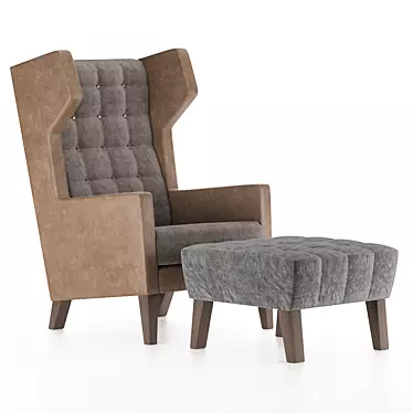 Luxurious Wingback Armchair & Ottoman 3D model image 1 