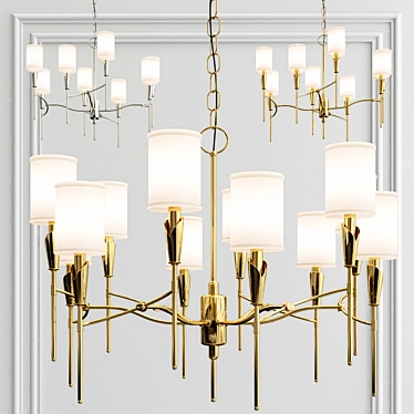 Elegant Brass and White Chandelier 3D model image 1 