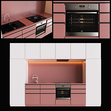Kitchen_6 - Gas Cooktop, Oven, Microwave, Sink, Mixer & Hood 3D model image 1 