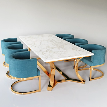 Luxury Gold Dining Set 3D model image 1 