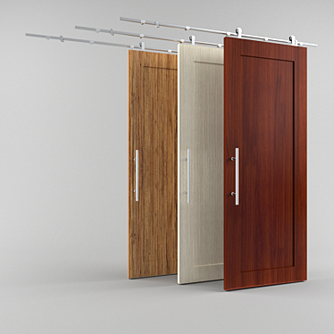 Sleek Stainless Steel Sliding Wooden Door 3D model image 1 