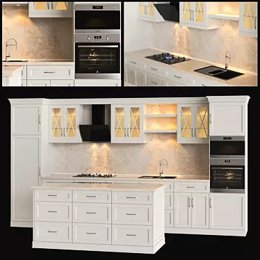 7-Piece Kitchen Set: Cooktop, Oven, Microwave, Sink, Mixer, Range Hood 3D model image 1 