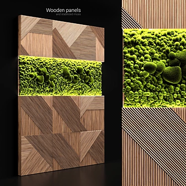 Nature's Glow: Wood Panel & Stabilized Moss 3D model image 1 