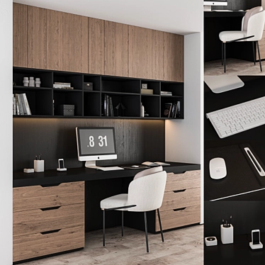 Modern Black Wood Home Office 3D model image 1 