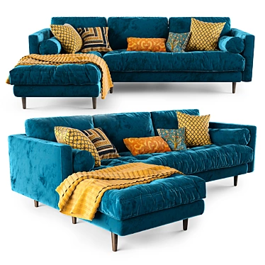 Sleek Blue Left Sectional Sofa 3D model image 1 