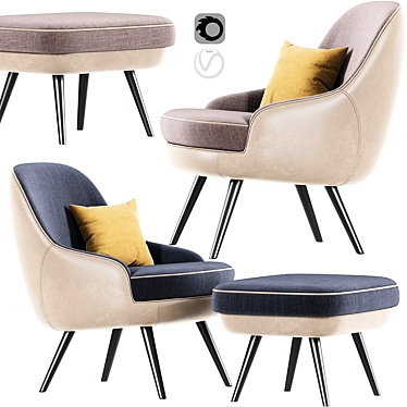 Modern Elegance: Walter Knoll Armchair & Pouf 3D model image 1 