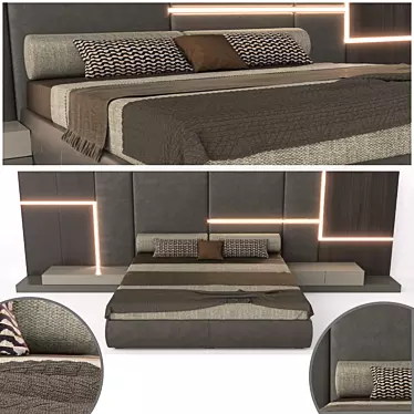 Luxury Leather Bed with LED Lights 3D model image 1 