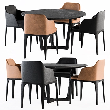 Elegant Poliform Round Table & Grace Chair 3D model image 1 