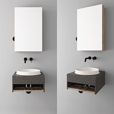 Designer Mirror Cabinet with Sink and Faucet 3D model image 1 