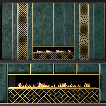 Contemporary 33" Firepace: Brass Inserts & Fabric Panels 3D model image 1 