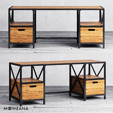 Moonzana Factoria Pine Wood Desk 3D model image 1 