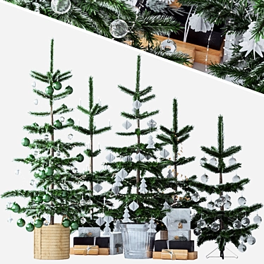 Scandi-Style Christmas Tree Set: 5 Sizes 3D model image 1 