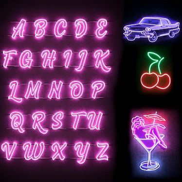 Vivid Glow Neon Sign Set 3D model image 1 