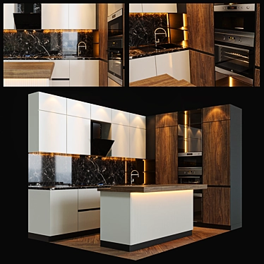 Modern Kitchen Set | Gas Cooktop, Oven, Microwave, Sink, Mixer 3D model image 1 