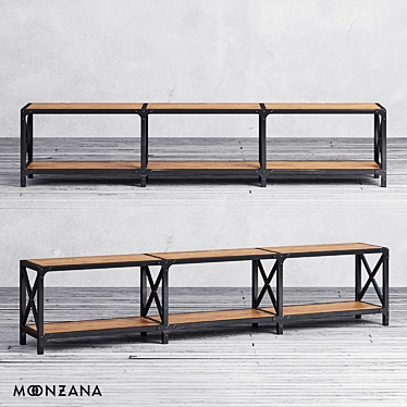 Industrial Console Table Moonzana: Pine Wood, Metal Frame 3D model image 1 