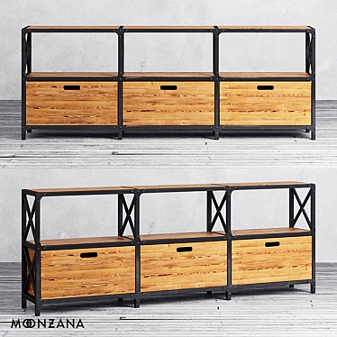 Moonzana Factoria Pine Dresser (3-section) 3D model image 1 