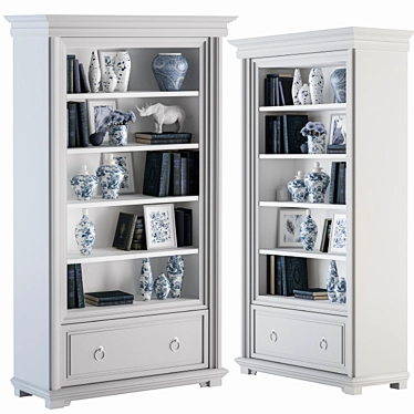 Elegant Blue and White Display Cabinet 3D model image 1 