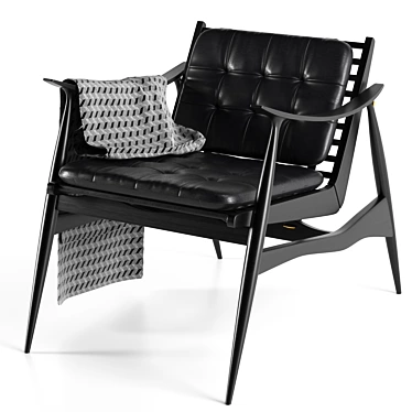 Modern Black Walnut Leather Armchair 3D model image 1 