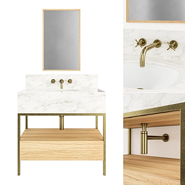 Clyde Single Metal Vanity: Modern Design with Brass, Marble, and Oak Options 3D model image 1 