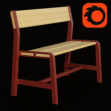 Ypperlig Children's Bench: Beech & Dark Red (65x35 cm) 3D model image 1 