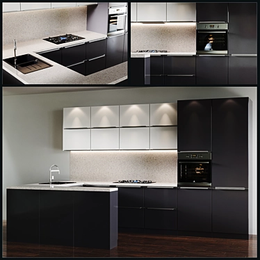 Modern Kitchen Set: Gas Cooktop, Oven, Microwave, Sink & Faucet 3D model image 1 