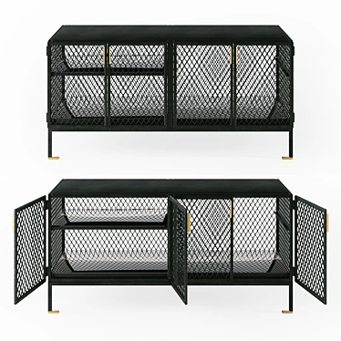 Elegant Louise Sideboard in Black Metal and Brass 3D model image 1 