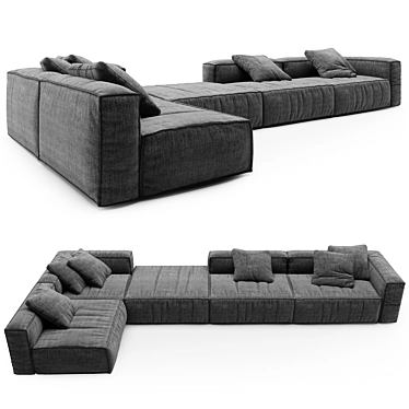 OM KRAFT 3: Wooden and Fabric Sofa 3D model image 1 