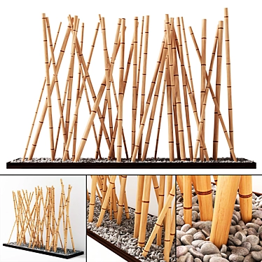 Natural Bamboo Decor with Pebble Accents 3D model image 1 