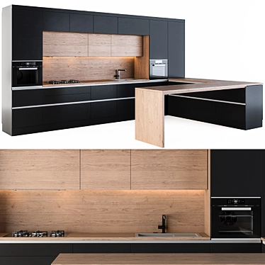 Sleek L-shaped Black Kitchen 3D model image 1 