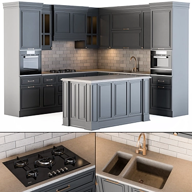 Sleek Black Kitchen Set 3D model image 1 
