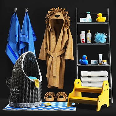 Shark Basket, Marlo Bath Mat, Kids' Animal Robe & Slippers, Yellow Trugen Step Stool 3D model image 1 