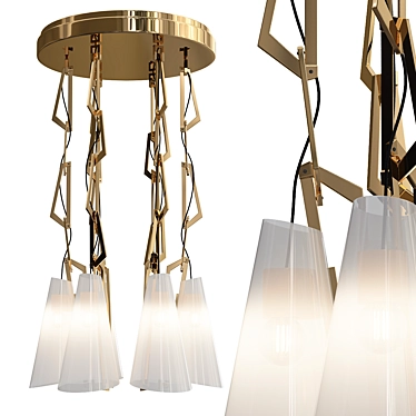 Link Chandelier: Brushed Brass & White Shades 3D model image 1 