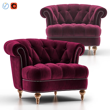 Burgundy Velvet Tufted Accent Chair 3D model image 1 