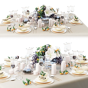 Elegant Lily Bouquet Table Setting 3D model image 1 