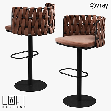 Stylish Metal and Eco Leather Bar Stool 3D model image 1 