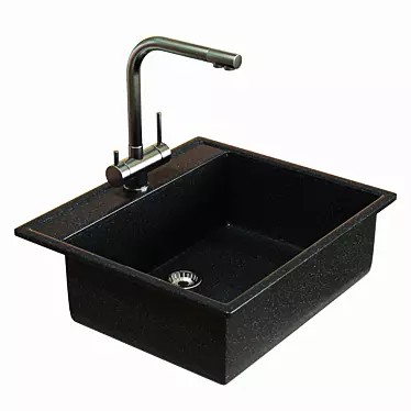 Elegant Black Kitchen Sink Set 3D model image 1 