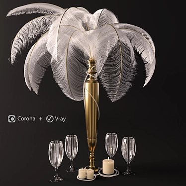 Elegant Ostrich Feather Centerpiece 3D model image 1 