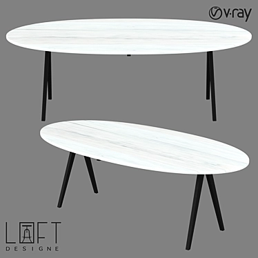Sleek Metal and Marble Table (200x100x75 cm) 3D model image 1 