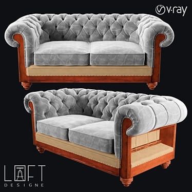 LoftDesigne 4223 Wood and Fabric Sofa 3D model image 1 