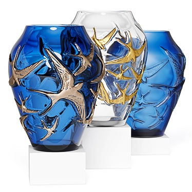 Lalique Hirondelles Crystal Vase: Elegant & Golden 3D model image 1 