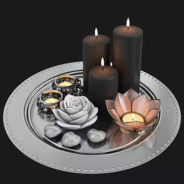 Luxury Candle Set with Tray and Glasses 3D model image 1 