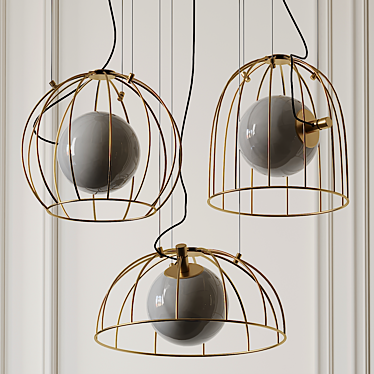 Golden Cage Pendant: Mid Century Modern 3D model image 1 