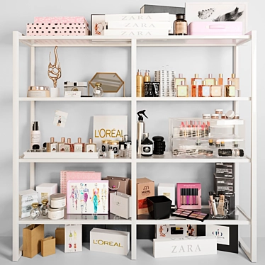 Beauty Essentials Rack: Creams, Lipsticks, Perfumes 3D model image 1 