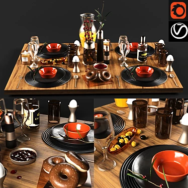 Modern Geometric Tableware Set 3D model image 1 